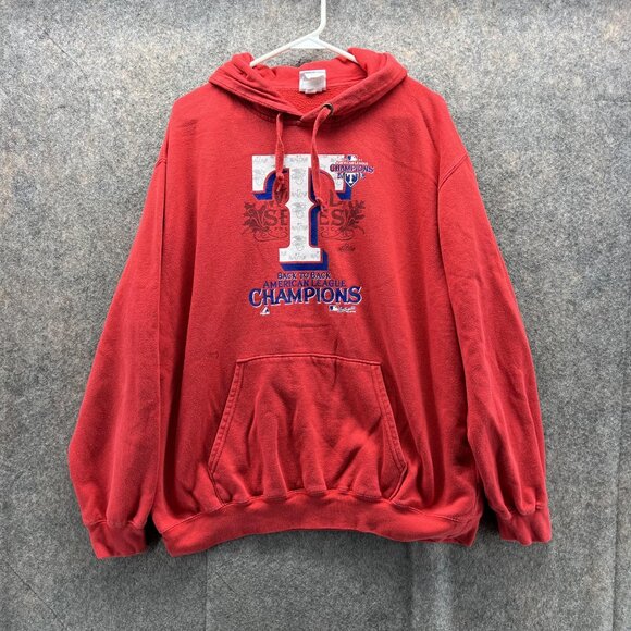 Texas Rangers Sweater Men Extra Large Pullover Red Hoodie Majestic Champions MLB - Picture 1 of 13